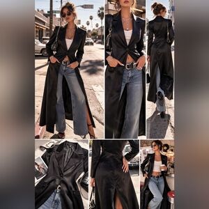 Rare Y2K • LE CHATEAU • Black Satin Maxi Blazer Coat Vintage Longline Statement